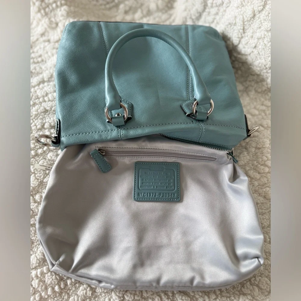 Vintage Coach Y2K Mini Ashley Leather Tote & Crossbody Bag Tiffany Blue & Silver - Picture 6 of 10